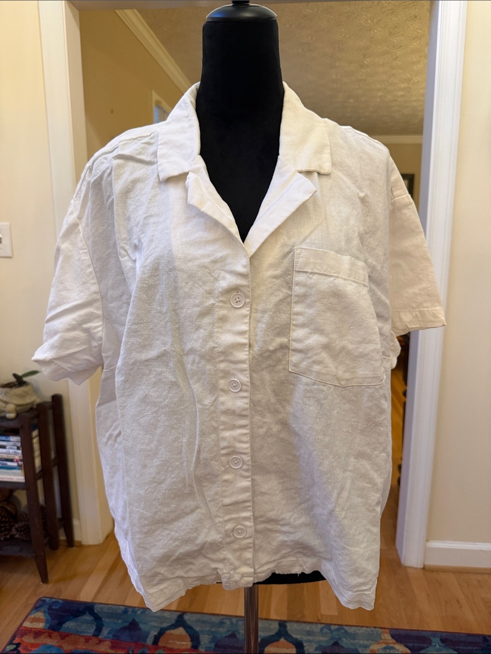 a new day Linen White Short-Sleeve Button-Down Shirt